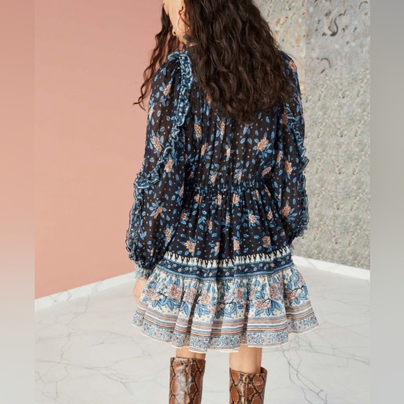 Ulla Johnson Dani black floral chiffon mini dress | 4 - Picture 2 of 12